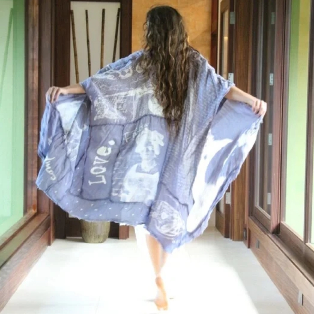 Rare Magnolia Pearl Frida Kahlo Jaya Kaftan Dress Ozzy Patchwork Artist Smock OS - Picture 3 of 17